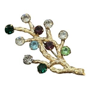 Van Dell vintage gold filled brooch with colorful rhinestones